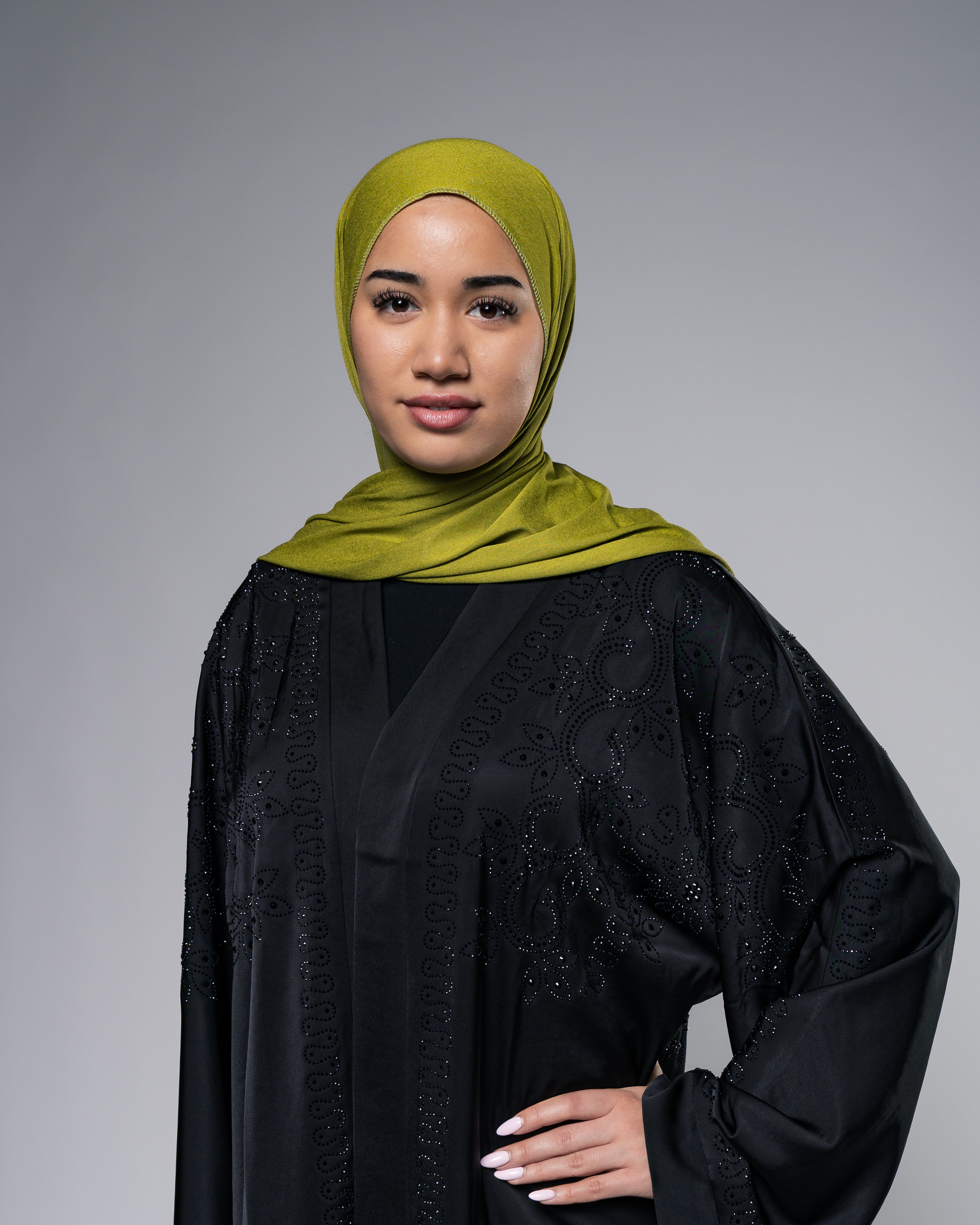 Luxury Open Abaya mit Glitzersteinen in Schwarz - Zaytouna